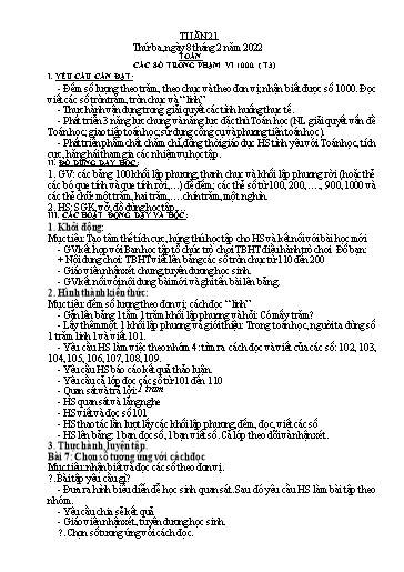 Kế hoạch bài dạy môn Toán + Tiếng Việt Lớp 2 - Tuần 21 - Năm học 2021-2022 - Đinh Thị Thể