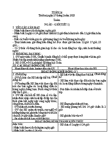 Kế hoạch bài dạy môn Toán + Tiếng Việt Lớp 2 - Tuần 24 - Năm học 2022-2023 - Đinh Thị Thể