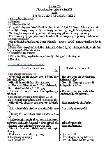 Kế hoạch bài dạy môn Toán + Tiếng Việt Lớp 2 - Tuần 25 - Năm học 20221-2023 - Đinh Thị Thể