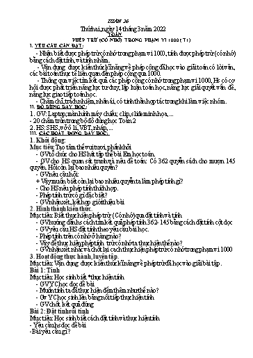 Kế hoạch bài dạy môn Toán + Tiếng Việt Lớp 2 - Tuần 26 - Năm học 2021-2022 - Đinh Thị Thể