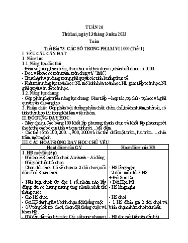 Kế hoạch bài dạy môn Toán + Tiếng Việt Lớp 2 - Tuần 26 - Năm học 2022-2023 - Đinh Thị Thể