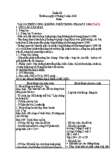 Kế hoạch bài dạy môn Toán + Tiếng Việt Lớp 2 - Tuần 28 - Năm học 2022-2023 - Đinh Thị Thể