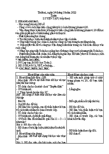 Kế hoạch bài dạy môn Toán + Tiếng Việt Lớp 2 - Tuần 7 - Năm học 2022-2023 - Đinh Thị Thể