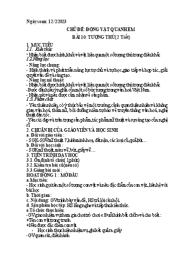 Kế hoạch bài dạy Mỹ thuật 7 - Bài 10: Tượng thú (2T) - Năm học 2022-2023 - Nguyễn Quỳnh Chi