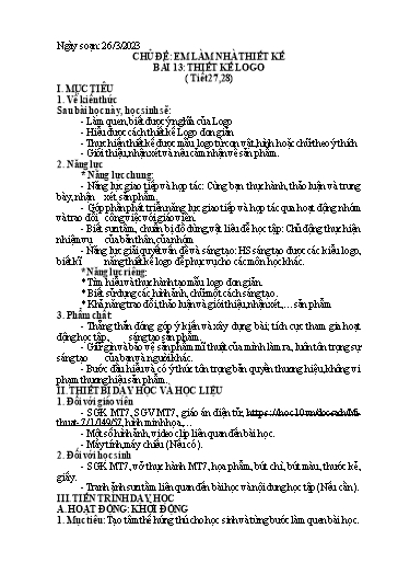 Kế hoạch bài dạy Mỹ thuật 7 - Bài 13: Thiết kế Logo - Năm học 2022-2023 - Trường THCS Trần Kim Xuyến