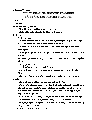 Kế hoạch bài dạy Mỹ thuật 7 - Bài 5: Sáng tạo họa tiết trang trí - Năm học 2022-2023 - Nguyễn Quỳnh Chi