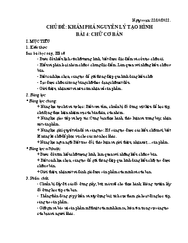 Kế hoạch bài dạy Mỹ thuật 7 - Chủ đề: Khám phá nguyên lí tạo hình, Bài 4: Chữ cơ bản - Năm học 2022-2023 - Nguyễn Quỳnh Chi