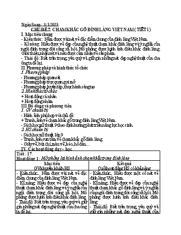 Kế hoạch bài dạy Nghệ thuật 9 - Chủ đề 7: Chạm khắc gỗ đình làng Việt Nam - Năm học 2022-2023 - Trường THCS Trần Kim Xuyến