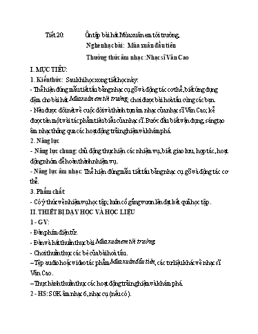 Kế hoạch bài dạy Nghệ thuật (Âm nhạc) Lớp 6 - Tiết 20 - Trường THCS Trần Kim Xuyến