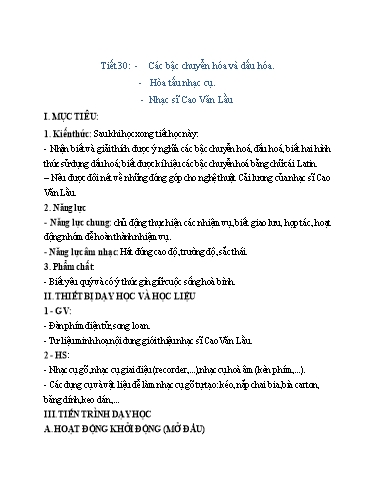 Kế hoạch bài dạy Nghệ thuật (Âm nhạc) Lớp 6 - Tiết 30 - Trường THCS Trần Kim Xuyến