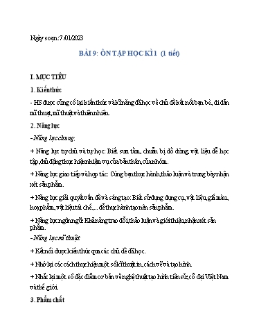 Kế hoạch bài dạy Nghệ thuật (Mỹ thuật) 6 - Bài 9: Ôn tập học kì 1 - Năm học 2022-2023 - Trường THCS Trần Kim Xuyến