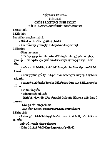 Kế hoạch bài dạy Nghệ thuật (Mỹ thuật) 7 - Chủ đề 5, Bài 12: Sáng tạo phù điêu nhóm người - Trường THCS Trần Kim Xuyến
