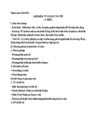Kế hoạch bài dạy Nghệ thuật (Mỹ thuật) 8 - Chủ đề 9: Tỉ lệ mặt người - Năm học 2022-2023- Trường THCS Trần Kim Xuyến