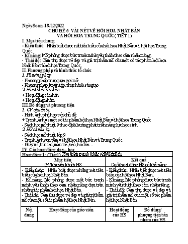Kế hoạch bài dạy Nghệ thuật (Mỹ thuật) 9 - Chủ đề 6: Vài nét về hội họa Nhật Bản và hội họa Trung Quốc - Năm học 2022-2023 - Trường THCS Trần Kim Xuyến