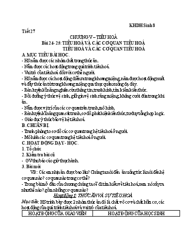 Kế hoạch bài dạy Sinh học 8+9 - Tuần 14 - Trường THCS Trần Kim Xuyến