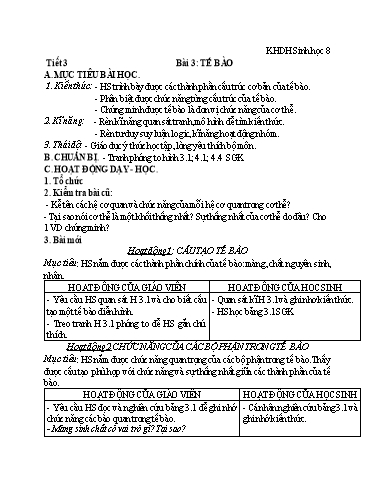 Kế hoạch bài dạy Sinh học 8+9 - Tuần 2 - Trường THCS Trần Kim Xuyến