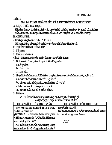 Kế hoạch bài dạy Sinh học 8+9 - Tuần 9 - Trường THCS Trần Kim Xuyến