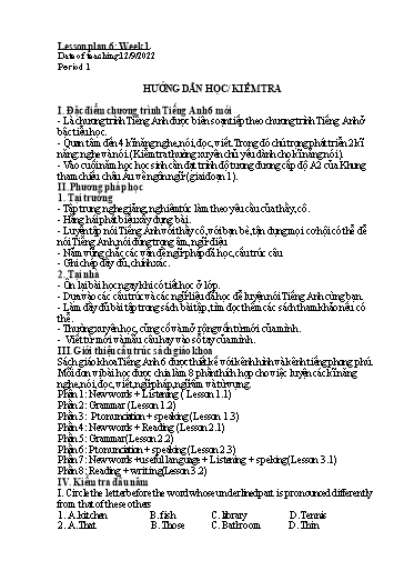 Kế hoạch bài dạy Tiếng Anh 6 - Tuần 1, Tiết 1: Hướng dẫn học/ kiểm tra - Năm học 2022-2023 - Trường THCS Trần Kim Xuyến