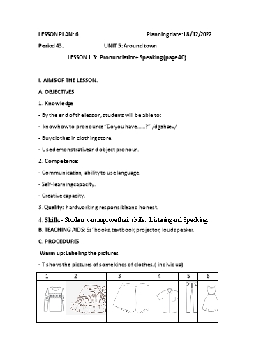Kế hoạch bài dạy Tiếng Anh 6 - Unit 5: Around town - Lesson 1.3 - Năm học 2022-2023 - Trường THCS Trần Kim Xuyến