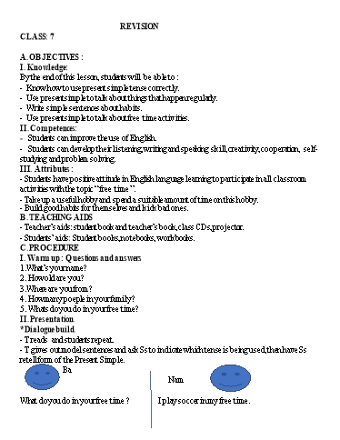 Kế hoạch bài dạy Tiếng Anh 7 - Revision - Năm học 2022-2023 - Trường THCS Trần Kim Xuyến