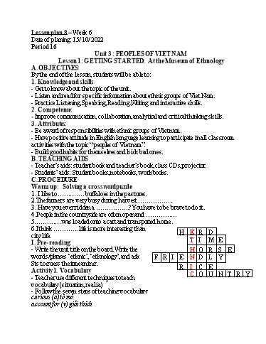 Kế hoạch bài dạy Tiếng Anh 8 - Unit 3 : Peoples of viet nam - Lesson 1 - Năm học 2022-2023 - Trường THCS Trần Kim Xuyến
