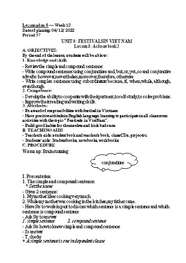 Kế hoạch bài dạy Tiếng Anh 8 - Unit 5: Festivals in viet nam - Lesson 3 - Năm học 2022-2023 - Trường THCS Trần Kim Xuyến