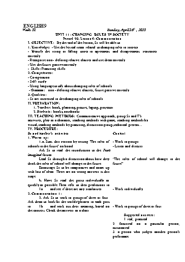 Kế hoạch bài dạy Tiếng Anh 9 - Tuần 31, Unit 11: Changing roles in society - Lesson 4 - Năm học 2022-2023 - Trường THCS Trần Kim Xuyến