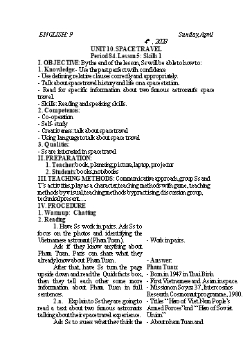 Kế hoạch bài dạy Tiếng Anh 9 - Unit 10: Space travel - Lesson 5 - Năm học 2022-2023 - Trường THCS Trần Kim Xuyến
