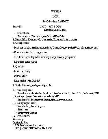 Kế hoạch bài dạy Tiếng Anh Lớp 1 (CV2345) - Tuần 9 - Unit 3: Colors, Lesson 2 - Năm học 2021-2022 - Phan Thị Phương Thanh