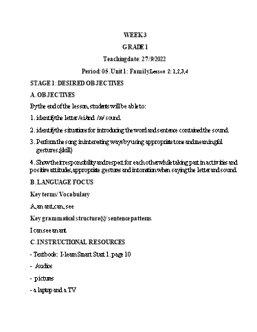 Kế hoạch bài dạy Tiếng Anh Lớp 1 - Tuần 3 - Unit 1: Family - Lesson 2 - Năm học 2022-2023 - Phan Thị Phương Thanh