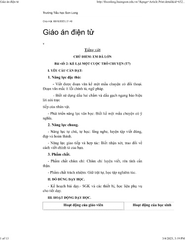 Kế hoạch bài dạy Tiếng Việt Lớp 3 - Bài 2: Kể lại một cuộc trò chuyện (T7)