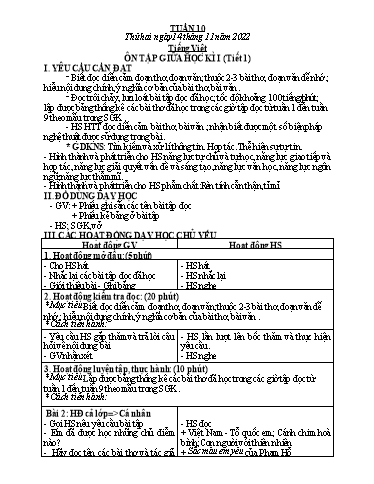 Kế hoạch bài dạy Toán + Tiếng Việt 5 - Tuần 10 - Năm học 2022-2023 - Phan Thị Thu Hiền