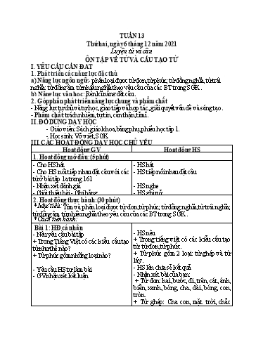 Kế hoạch bài dạy Toán + Tiếng Việt 5 - Tuần 13 - Năm học 2021-2022 - Phan Thị Thu Hiền