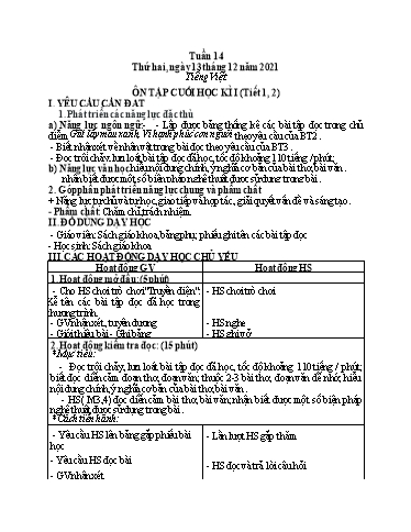 Kế hoạch bài dạy Toán + Tiếng Việt 5 - Tuần 14 - Năm học 2021-2022 - Phan Thị Thu Hiền