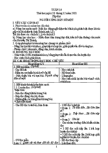 Kế hoạch bài dạy Toán + Tiếng Việt 5 - Tuần 15 - Năm học 2021-2022 - Phan Thị Thu Hiền