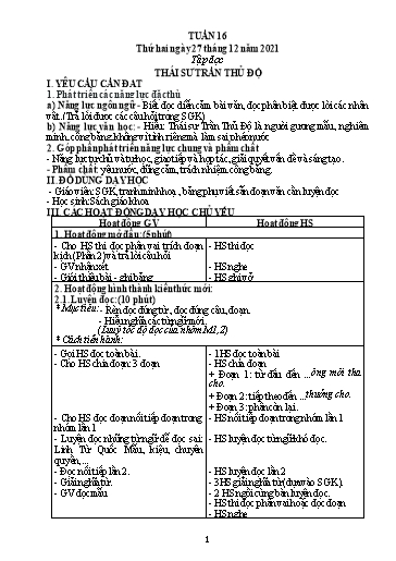 Kế hoạch bài dạy Toán + Tiếng Việt 5 - Tuần 16 - Năm học 2021-2022 - Phan Thị Thu Hiền