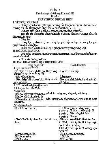 Kế hoạch bài dạy Toán + Tiếng Việt 5 - Tuần 16 - Năm học 2022-2023 - Phan Thị Thu Hiền