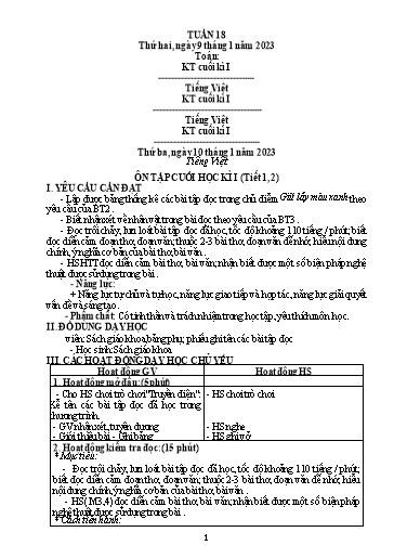 Kế hoạch bài dạy Toán + Tiếng Việt 5 - Tuần 18 - Năm học 2022-2023 - Phan Thị Thu Hiền