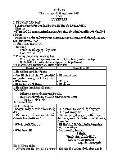 Kế hoạch bài dạy Toán + Tiếng Việt 5 - Tuần 23 - Năm học 2021-2022 - Phan Thị Thu Hiền