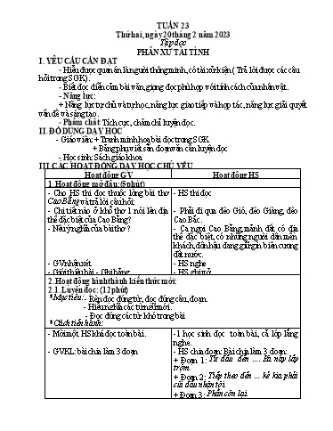 Kế hoạch bài dạy Toán + Tiếng Việt 5 - Tuần 23 - Năm học 2022-2023 - Phan Thị Thu Hiền