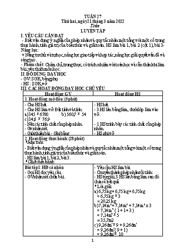 Kế hoạch bài dạy Toán + Tiếng Việt 5 - Tuần 27 - Năm học 2021-2022 - Phan Thị Thu Hiền