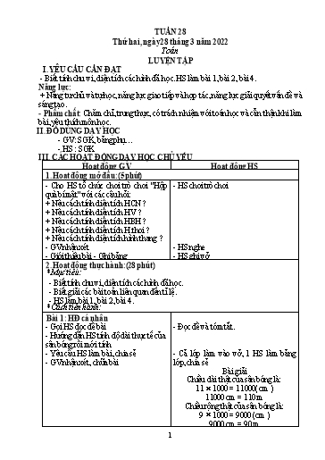 Kế hoạch bài dạy Toán + Tiếng Việt 5 - Tuần 28 - Năm học 2021-2022 - Phan Thị Thu Hiền