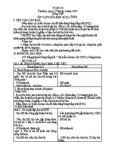 Kế hoạch bài dạy Toán + Tiếng Việt 5 - Tuần 28 - Năm học 2022-2023 - Phan Thị Thu Hiền