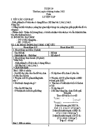 Kế hoạch bài dạy Toán + Tiếng Việt 5 - Tuần 29 - Năm học 2021-2022 - Phan Thị Thu Hiền