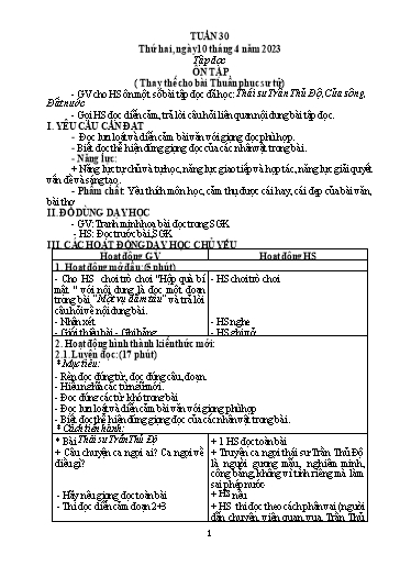 Kế hoạch bài dạy Toán + Tiếng Việt 5 - Tuần 30 - Năm học 2022-2023 - Phan Thị Thu Hiền