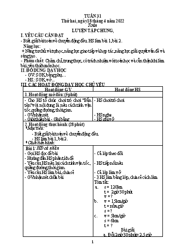 Kế hoạch bài dạy Toán + Tiếng Việt 5 - Tuần 31 - Năm học 2021-2022 - Phan Thị Thu Hiền