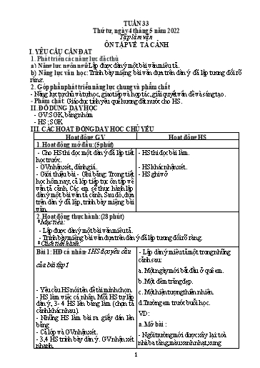 Kế hoạch bài dạy Toán + Tiếng Việt 5 - Tuần 33 - Năm học 2021-2022 - Phan Thị Thu Hiền
