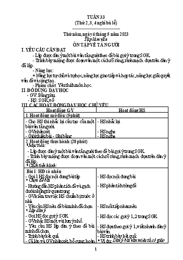 Kế hoạch bài dạy Toán + Tiếng Việt 5 - Tuần 33 - Năm học 2022-2023 - Phan Thị Thu Hiền