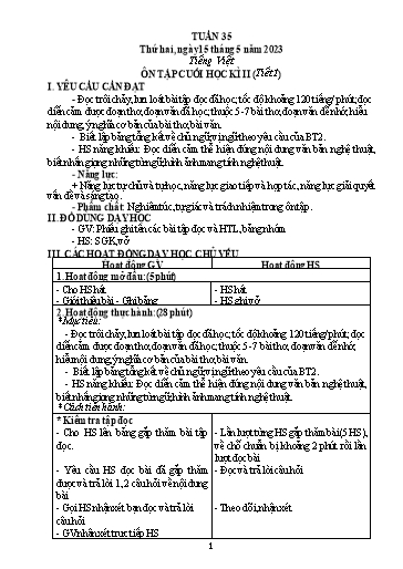 Kế hoạch bài dạy Toán + Tiếng Việt 5 - Tuần 35 - Năm học 2022-2023 - Phan Thị Thu Hiền