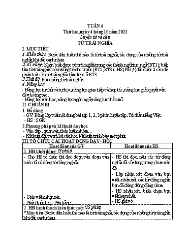 Kế hoạch bài dạy Toán + Tiếng Việt 5 - Tuần 4 - Năm học 2021-2022 - Phan Thị Thu Hiền